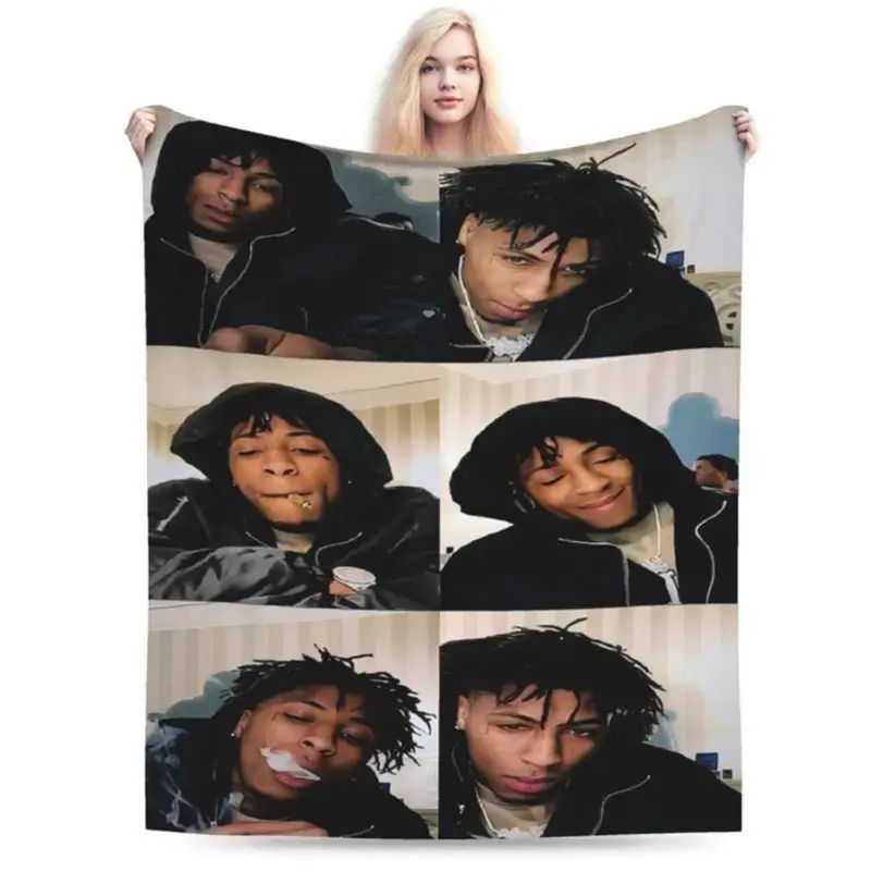 YoungBoy Never Broke Again Photo Collage Flannel Blanket | Ultra Soft Hip Hop Merch Throw for Sofa Bed Office Travel | Aesthetic Room Decor Gift
