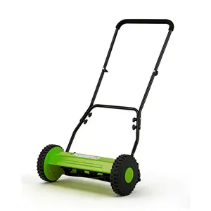 16 Inch Manual Reel Lawn Mower, 5-Blade Push Reel Mower with Adjustable Cutting Height, Walk-Behind Compact Hand Push Mower for Small Yards, Quiet Cordless Mowing (Green) — No Grass Catcher Bag