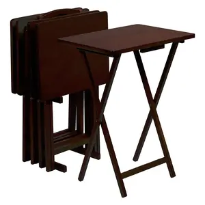 PJ Wood Folding TV Tray Tables with Compact Storage Rack, Espresso, 5 Piece Set PJ Wood Folding TV Tray Tables with Compact Storage Rack, Espresso, 5 Piece Set