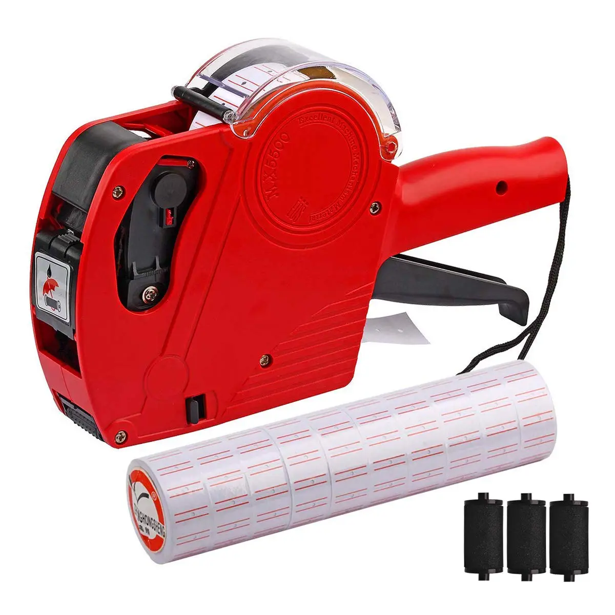 MX-5500 8-Digit Compact ABS Plastic Label Printer Kit, Portable Price Tag Gun with Easy-Click Function, 1pc Device, 10 Rolls 21x12 mm Sticker Labels, 3pcs Spare Ink Refills for Office Use