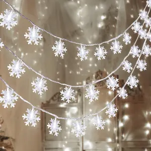 Christmas Snowflake String Lights 100 LED 2 Pack | 4 Tier Hanging Fairy Lights for Window, Bedroom & Outdoor Holiday Decor | Winter Xmas Decoration Lights