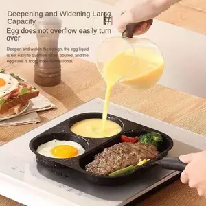 3-In-1 Cast Iron Frying Pan with Non-Stick Surface Three Cooking Zones Evenly Distributes Heat for Eggs Pancakes Bacon Hamburgers Compatible with All Stoves Including Induction Cookers Easy to Clean Cookware