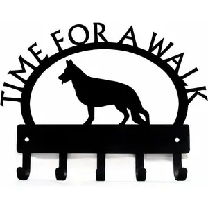 German Shepherd Standing Time for Walk Key Rack Dog Leash Hanger Wall Mounted Hook Up Medals and Awards Coat Hanger Pretty Artwork Shape Decoration