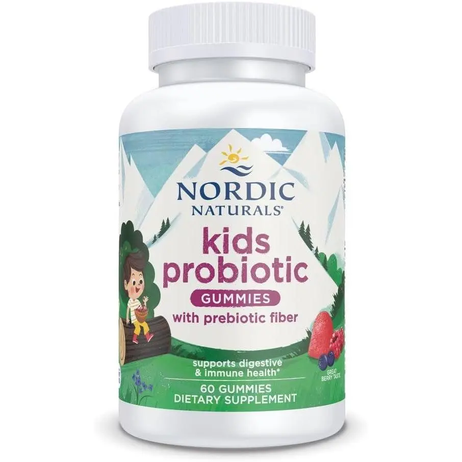Nordic Naturals Kids Chewable Probiotic Berry Gummies - 250 mg, 1.5B CFU per Serving, 60 Count, Prebiotic Blend, Digestion Boost Strawberry-Watermelon Children's Wellness Supplement