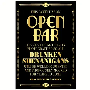 2D Flat<The Great Gatsby> Bar Sign Poster - Hot 1920s Black Gold Art Print - Elegant Home Bar Decoration, Secret Bar Style - Canvas Wall Hanging Painting () - Ready-to-Hang Retro Decoration, Bar Decoration, Living Room Art Painting, Bedroom Wall Ar