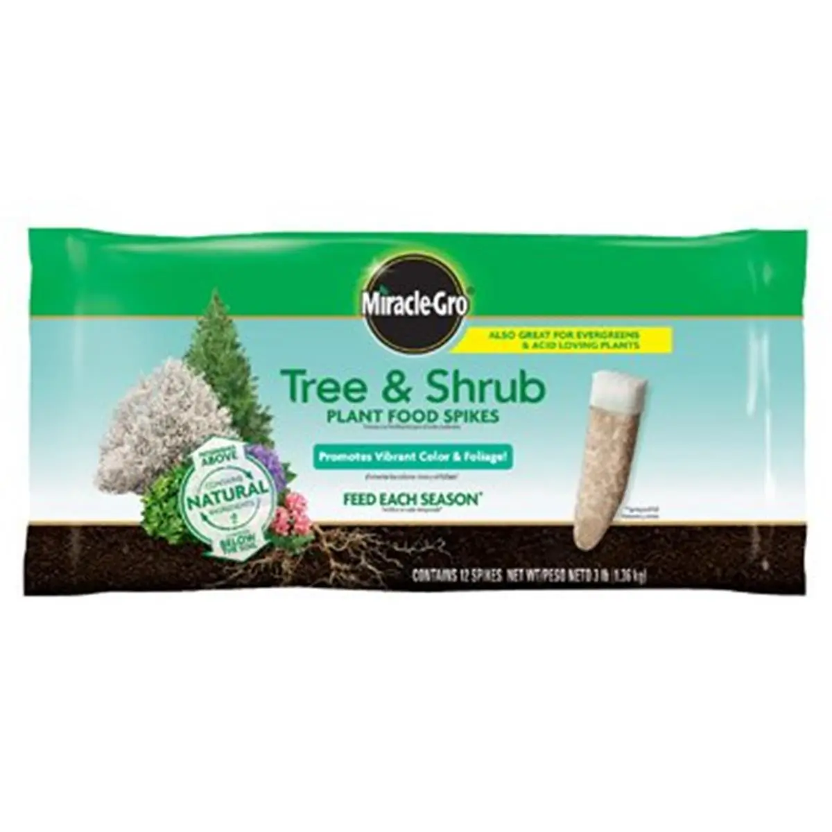 Scotts Miracle-Gro Tree & Shrub Fertilizer Spikes - 12-Pack Slow Release Complete Balanced NPK Fertilizer for Flowers, Plants, Soil