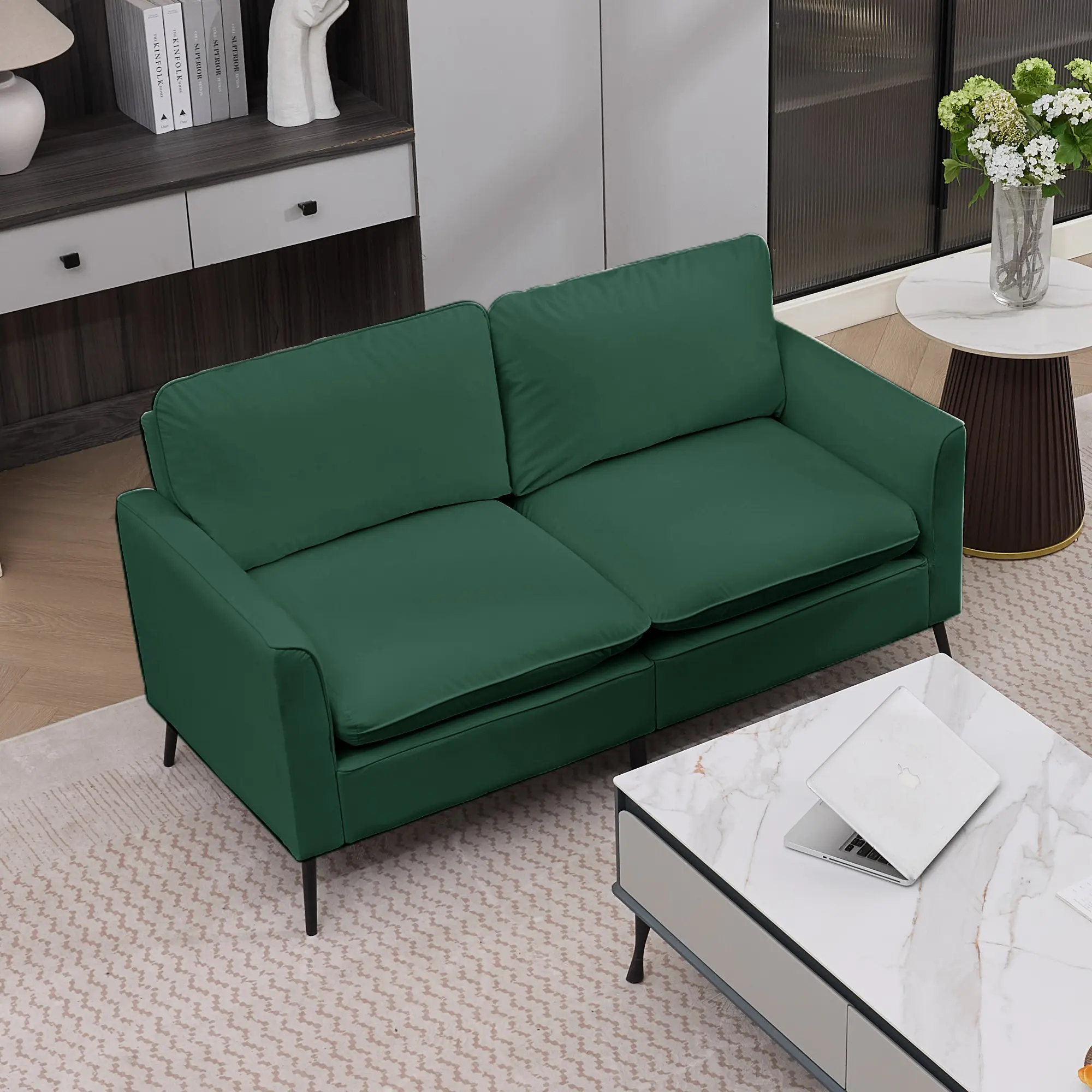 Eyisean Sturdy Midcentury Modern 2-Seat Leather Loveseat Sofa (55.9in), Rectangle Upholstered Comfy Couch with Armrest, Pillow Back, Raised Metal Legs, Easy Assembly for Living Room Adults, Watch Party, Assembly Required