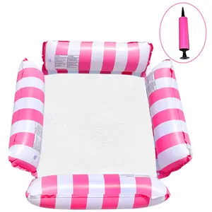 1pc，Pool float mat, inflatable water hammock, four-tube float bed with net, four-in-one swimming mat, multi-functional pool float mat, made of non-stick PVC material, rose red (includes air pump).