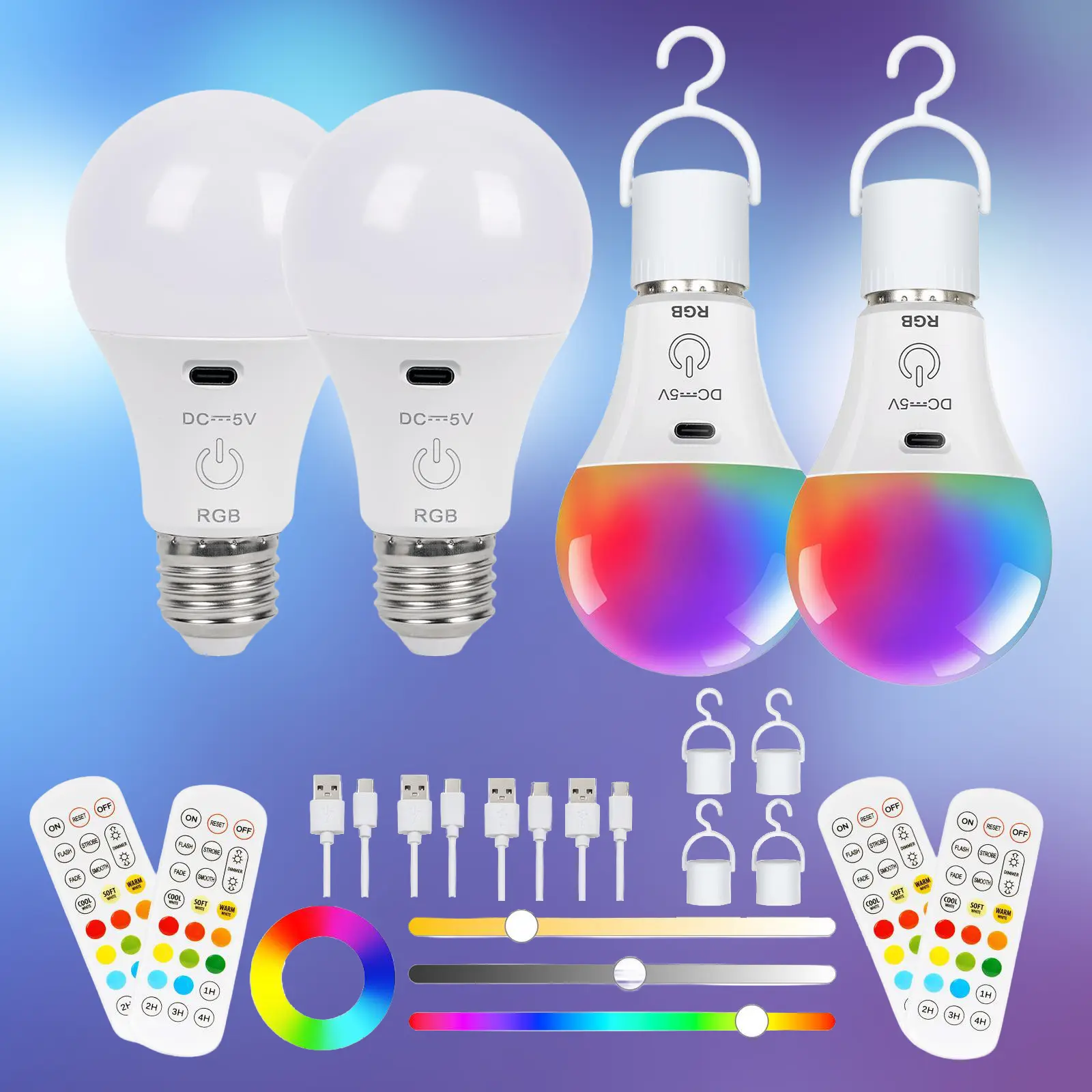 Emergency light bulb Smart LED Bulbs(RGB, 4PX), 5 Colour Modes, Touch Control, USB Rechargeable, 150LM, 2000mAh