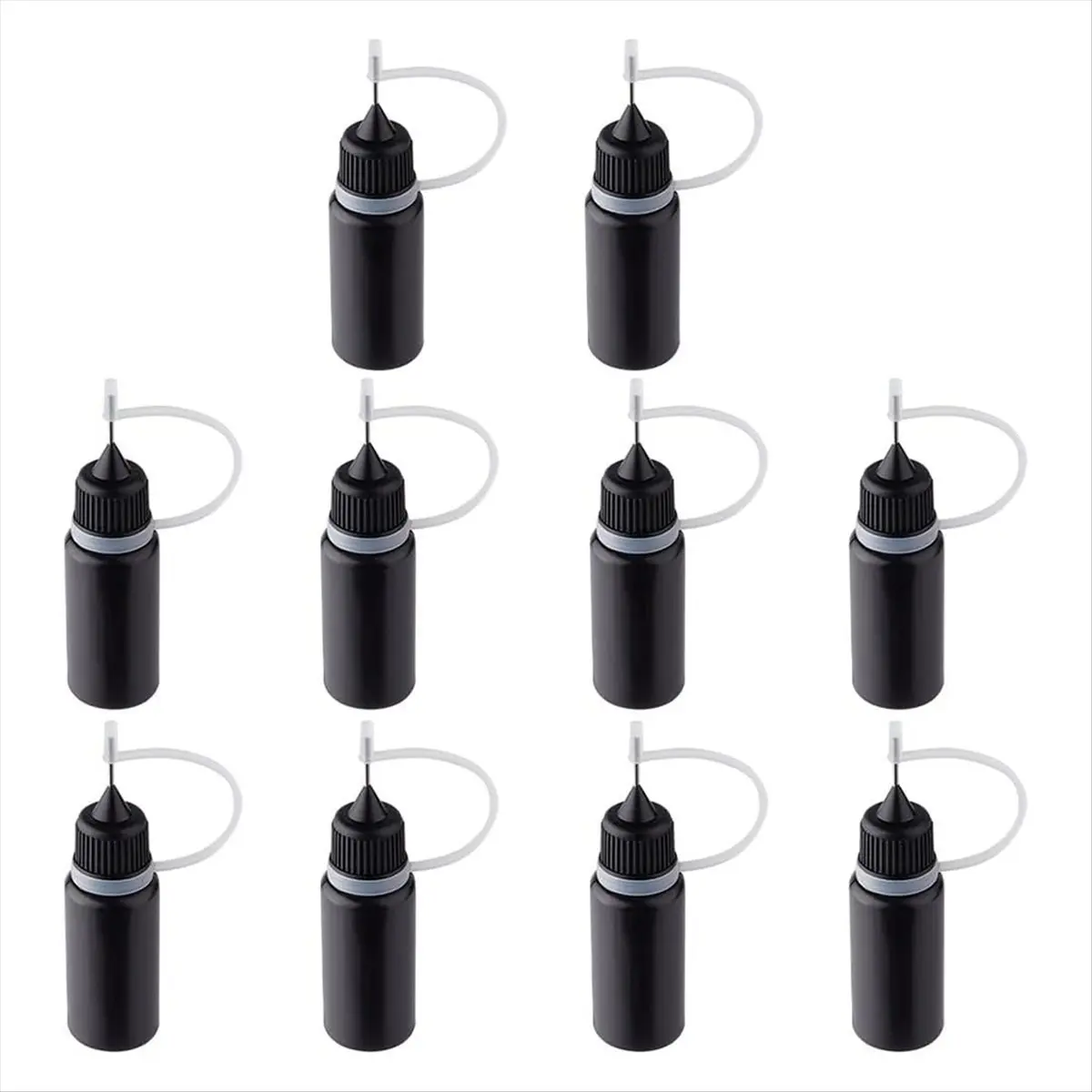 10Pcs Precision Tip Applicator Bottles Black Metal Needle Plastic Bottle 10ML Precision Tip Applicator Bottles Tool Crafts