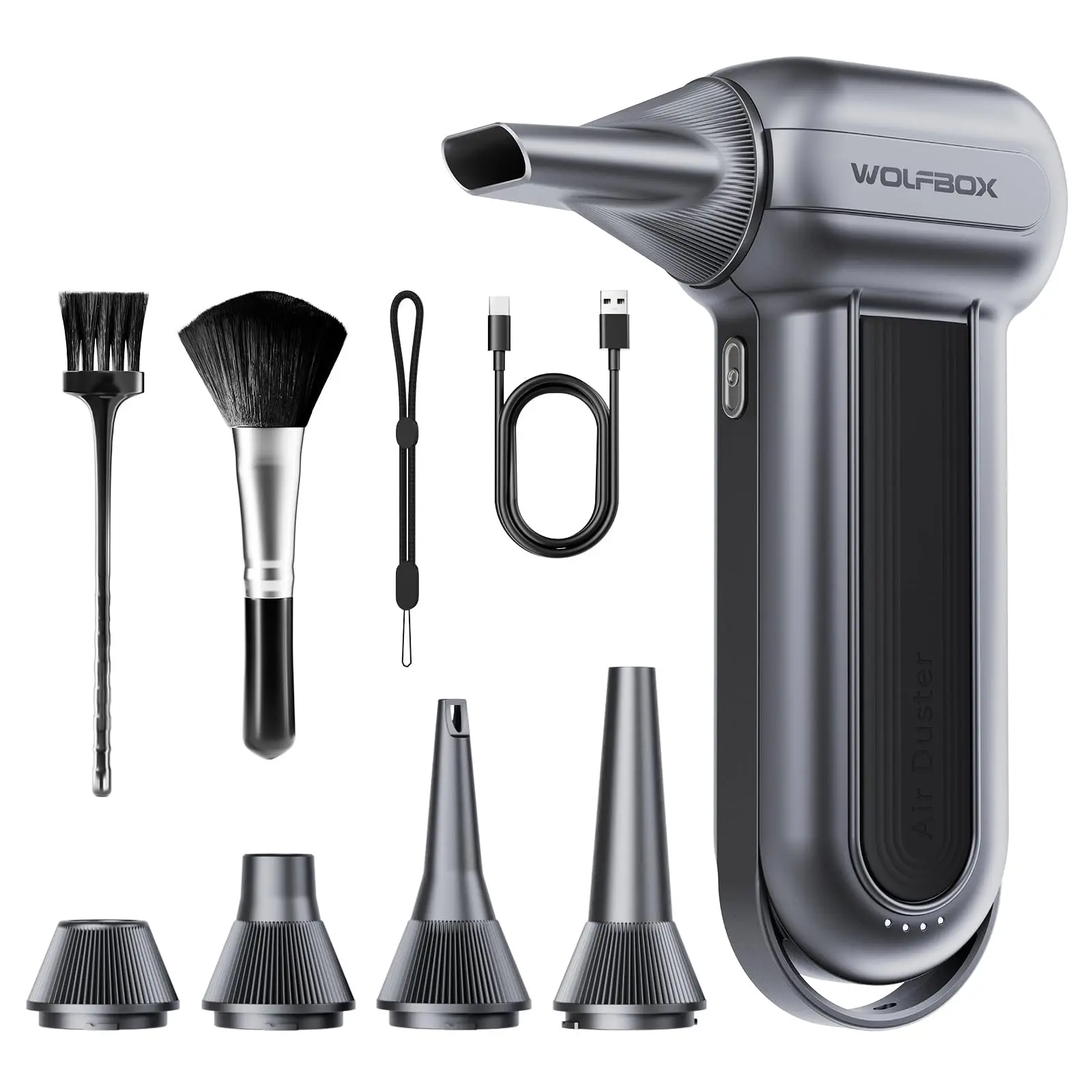 【FathersDayGift】WOLFBOX MF100 Electric Air Duster-150000RPM Super Power Cordless Air Duster, Rechargeable Brushless Motor Durable Blower, 3-Gear Adjustable Dust Blower for Computer, Keyboard, Outdoor, House and Car