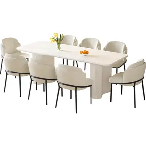 Guyii 78.97 Inch White Dining Table Set Modern Rectangular Kitchen Table with 4/6/8 Upholstered PU Chairs for Kitchen Bar Living Room Small Space Easy Assembly rectangular dining room table