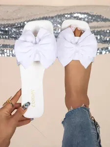 Bowknot Slide Sandals in Hot, Fashionable Women's Beach Footwear, Non-Slip Sole with Open-Toe Design for Comfort & Style, Bow Decorated Sandals, Fashionable Casual Sandals, Flats Sandals