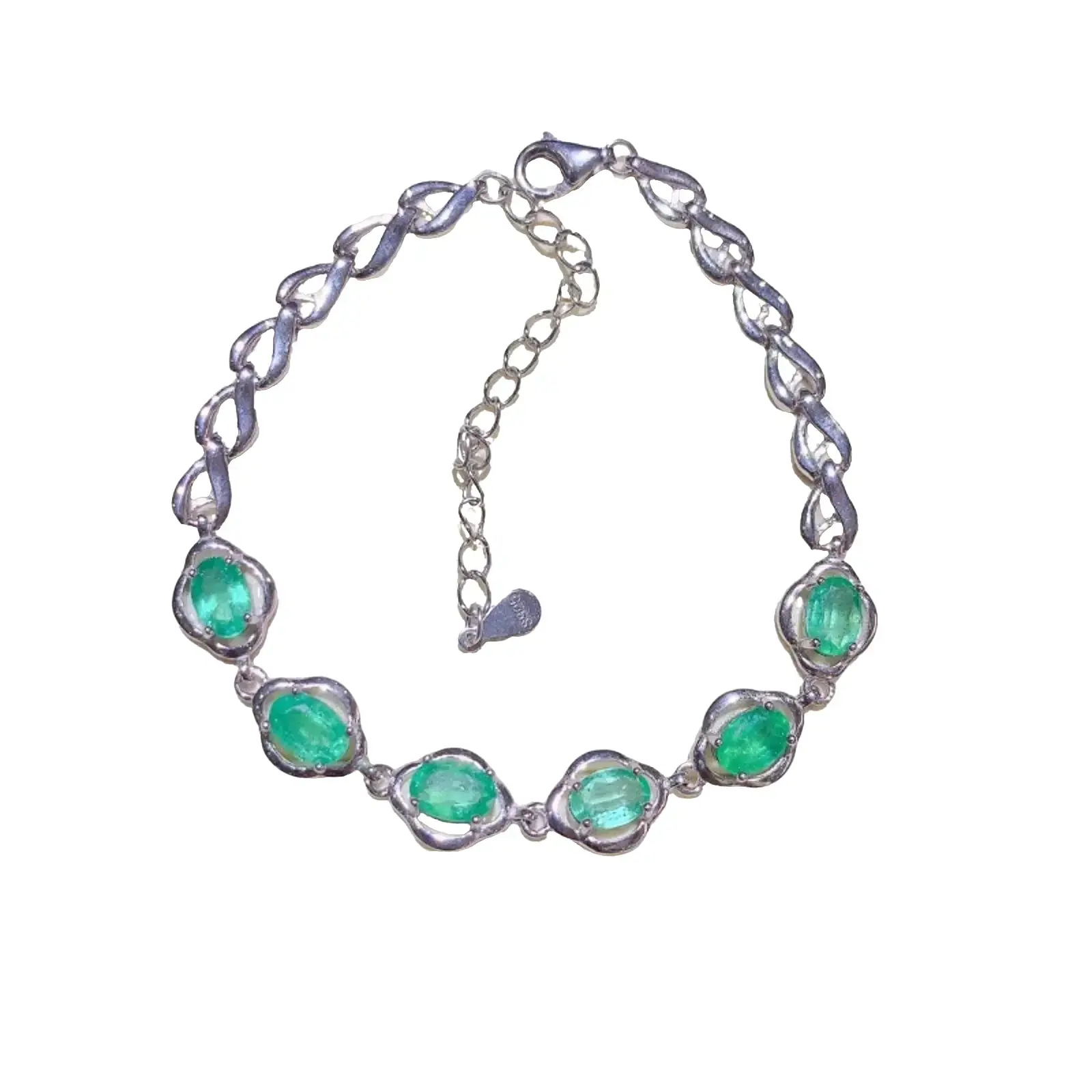 Emerald Bracelet Sterling Silver, Natural Emerald Bracelet, Green Emerald