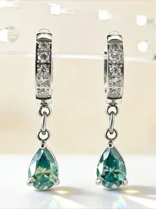 1 Pair 0.5Carat Blue-green Drop-shaped Stainless Steel Synthetic Moissanite Earrings, Ideal for Spring, Wedding, Official Occasions, Anniversary Gifts, Suitable for Daily Wear & Formal Occasions, Timeless Jewelry for Daily Decoration