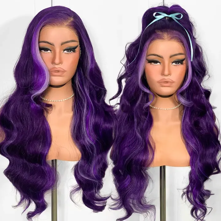 BLACKSWERN  13x6 HD Lace Front Wig, 26in Glueless Body Wave Synthetic Hairpiece, Pre-Plucked Glueless Wigs for Daily Life & Cosplay, Affordable Fashion Accessory Lace Frontal Wigs Soft Body Wave Wig