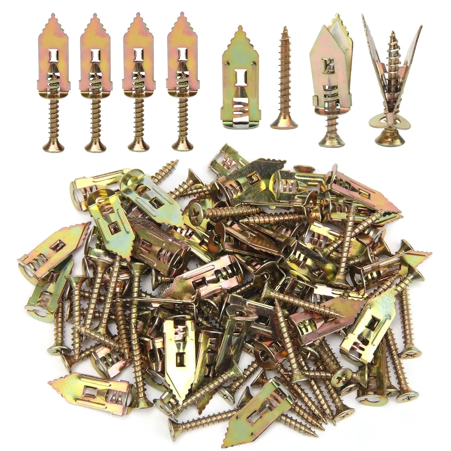 360pcs Self-Drilling Drywall Anchors Screws Wall Mounting Kit - Zinc-Plated Carbon Steel Ribbed Anchors, Serrated Design, 66LB Holding Power, Tapered Head Bolts for 1/2in & 5/8in Gypsum Boards, Drywall Hanging, 1/2 Inch