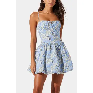 Azure Petals Bubble Mini Dress