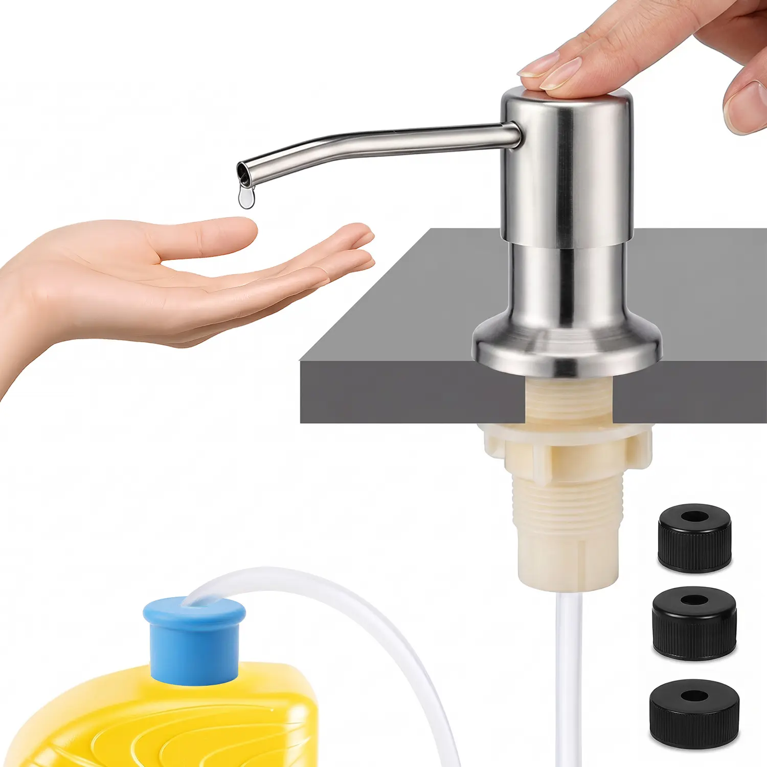 Kitchen Sink Soap Dispenser Tube Kit - 47" Silicone Hose with Backflow Stop Check Valve, Easy Install Countertops Sink Accessory for Home Plumbing Tools