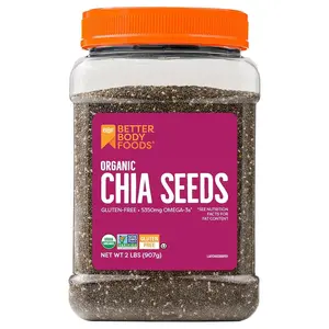 BetterBody Foods Organic Chia Seeds - Non-GMO, chia pet,chia water Gluten-Free, Keto Friendly - 2 lbs/32 oz - Great Snack Option Fiber Grain Protein Natural