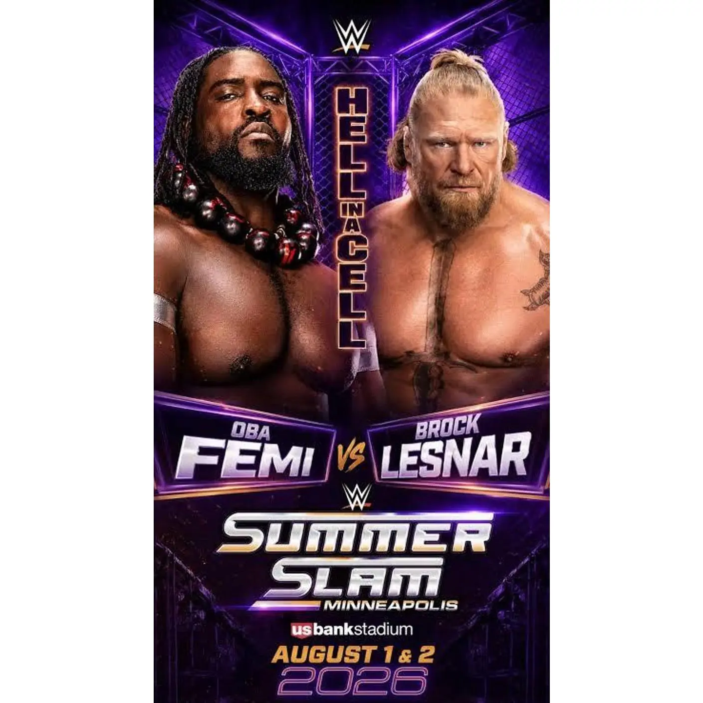 New official poster of Brock Lesnar vs Oba Femi for WrestleMania 2