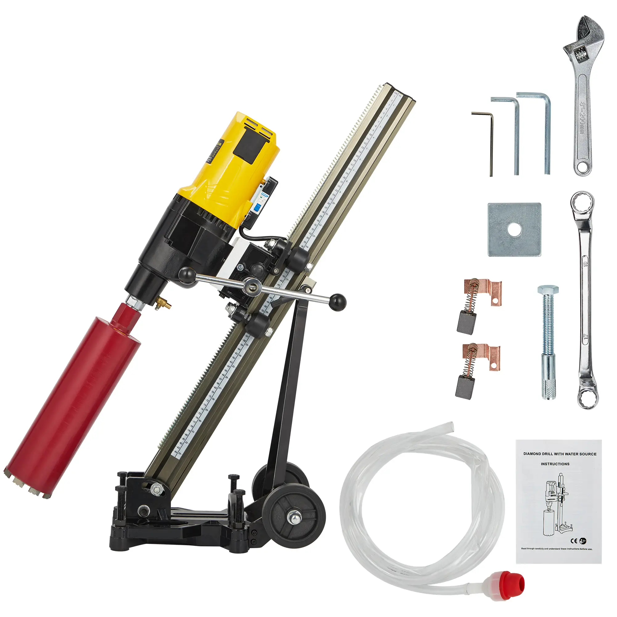 2500W Diamond Core Drill Machine, Wet & Dry Concrete Drill Rig with Stand, 750 RPM Speed & 1-1/4"-7 UNC Thread, Core Drilling Rig for Brick, Stone