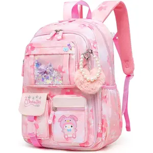 Girls Backpack School Bag for Students Kids Book Bag with Multiple Pockets Splash-proof 17inch Pink Children's Backpack