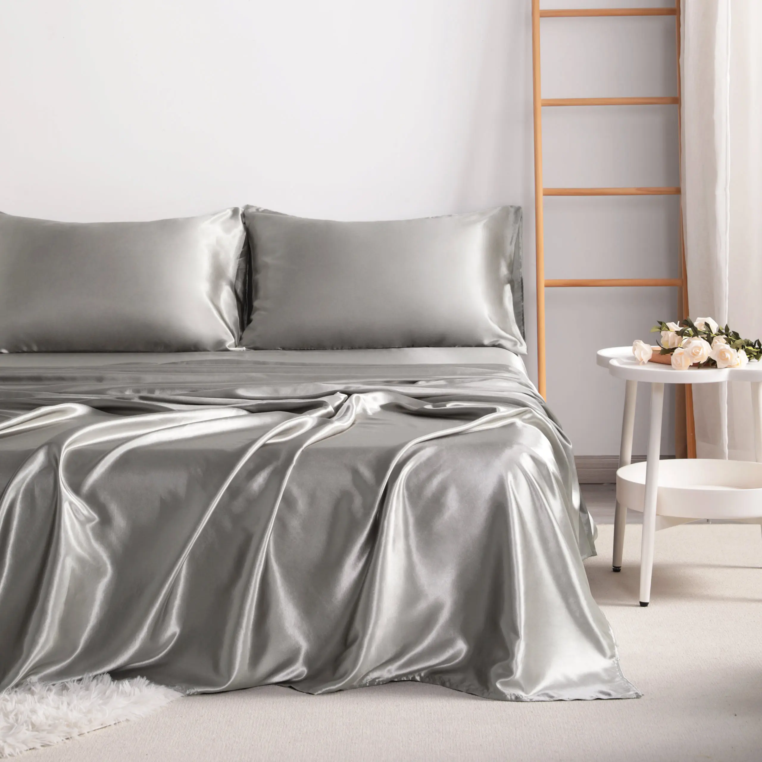 [ Summer Sale Deals ]NTBAY 4-Piece Silky Satin Bedding Sheets Set - Frictionless Skin-Friendly & Hair-Care Bed Sheets, Luxurious Soft Satin Sheets with Natural Sheen, OEKO-TEX Certified