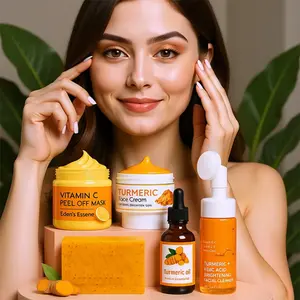 Turmeric Care Kit 6 Counts Set with Soap Cleansing Pad Mousse Cleanser Essential Oil Peel Off Mask & Soap Bag for Women Men Christmas Gifts