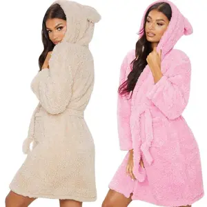 Women Bathrobe Nightgown Thick Warm Robe Pink Cute Adults Animal Flannel Bath Robe Sleepwear Winter Unisex Plush Pajamas(Sheets)