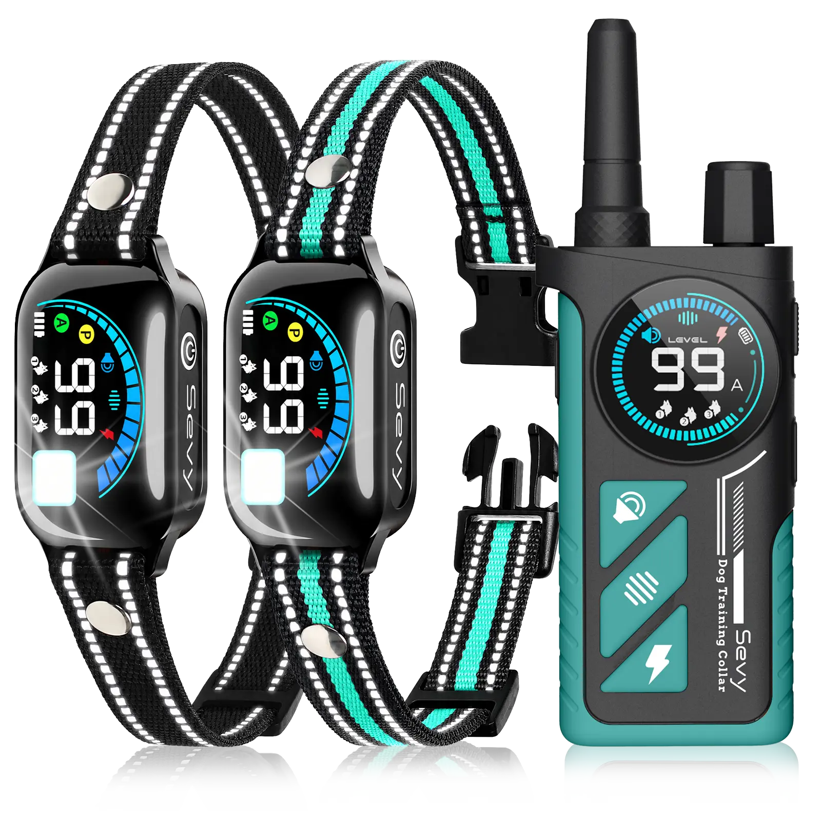 Sevy 2-in-1 Dog Shock & Bark Collar 2 Pack, Smart Anti Bark Dog Training Collar with Remote for 2 Dogs, 3300FT E Collar with Beep Vibration Shock, LED Light, IP67 Waterproof for Small Medium Large Dog，Rechargeable LCD Dog Training Collar puppy tool
