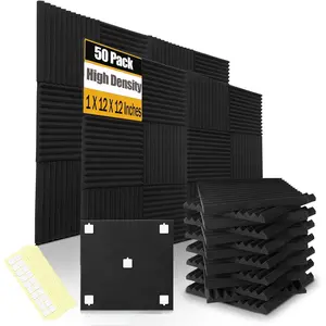 50 Pack Acoustic  Panels 1" X 12" X 12" Wedge Soundproof Studio  for Walls Sound Absorbing Panels Sound Insulation for Studio (50 Pack, Black)
