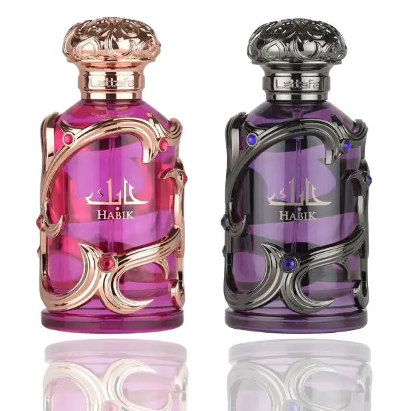 Lattafa His & Her Unisex Floral EDP Couple Duo Bundle - 2-Piece Adult Love Gift Set (Habik Women's Perfume, Romance Men's Long-Lasting Perfumes) for Anniversaries, Daily Wear