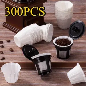 300 Pieces Disposable Coffee Paper Filters Replacement Kerig Filter Fit All Keurig Single Serve Filter Brands Compatible with Reusable Single Serve Pods Keurig Coffee Maker