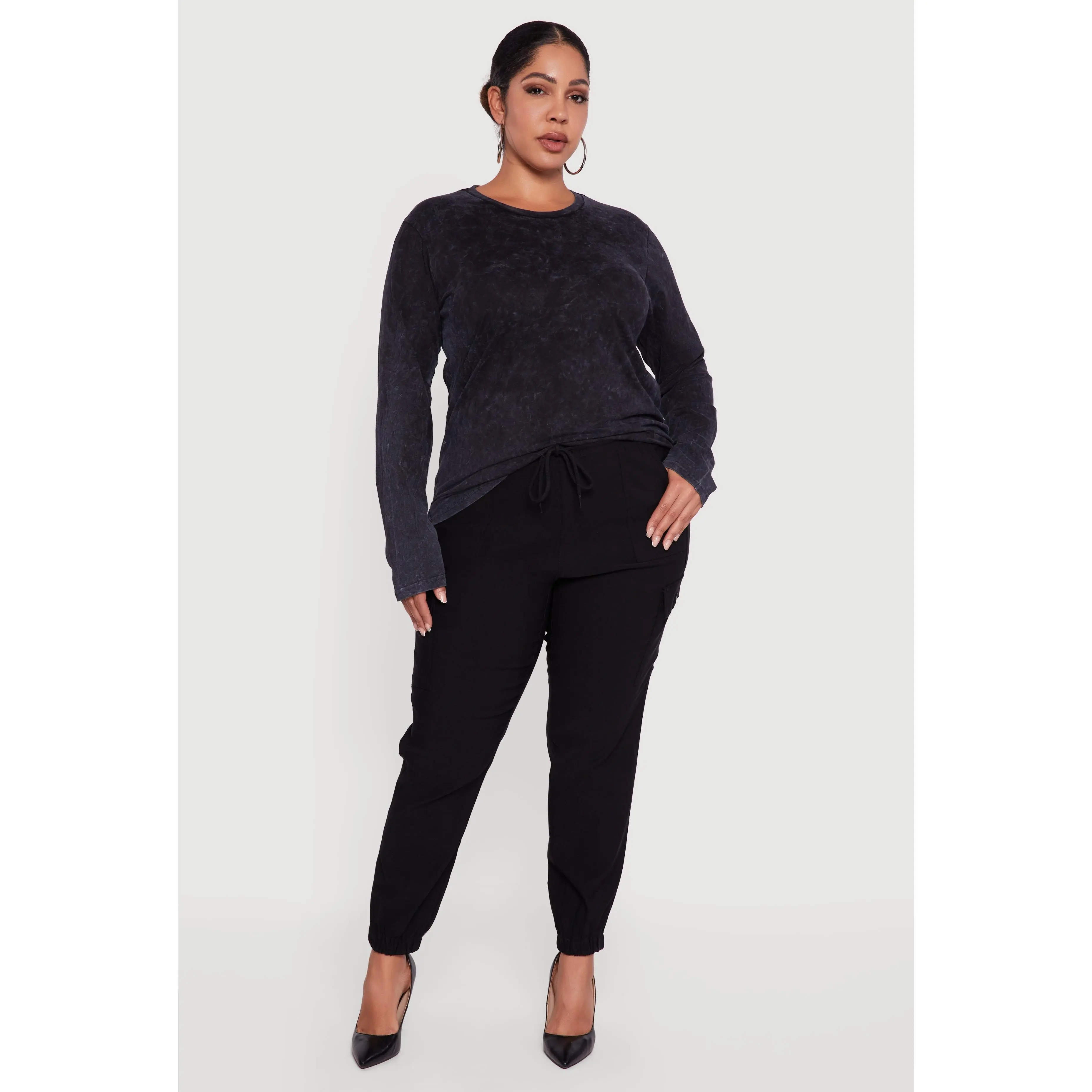 Plus Size High Waisted Drawstring Waist Cargo Joggers