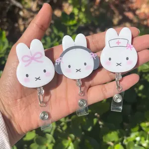 Bunny Rabbit Retractable Badge Reel: Acrylic Miffy Style