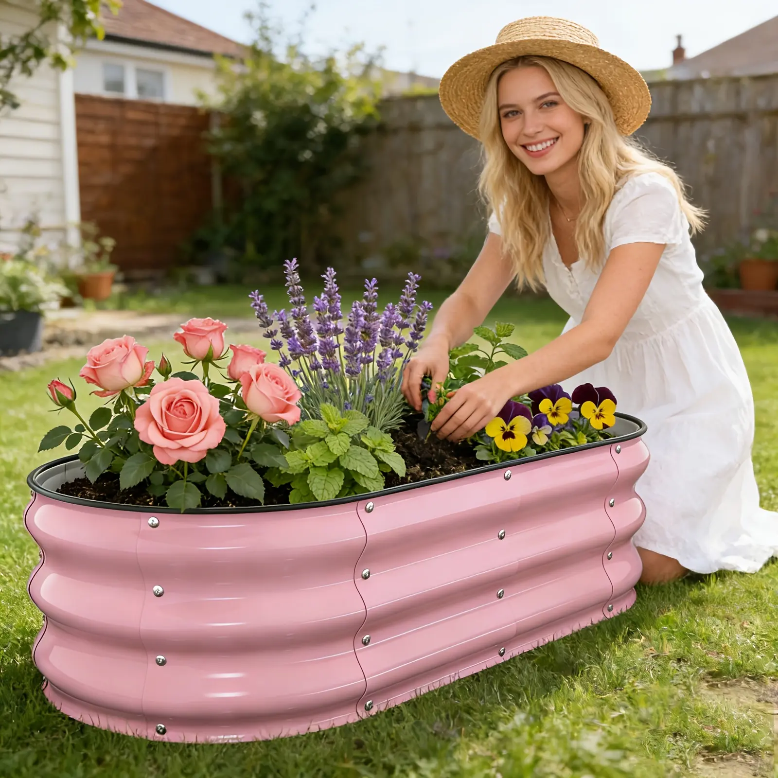 4×2×1ft Pink Galvanized Steel Raised Garden Bed, Rustproof Open Bottom Outdoor Planter Box, Easy Assembly Planting Bed for Backyard Patio Vegetables, Flowers & Herbs