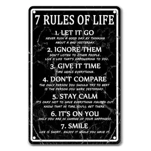 7 Rules Of Life Wall Painting, Metal Tin Sign, Wall Decoration, Inspirational Poster, Classroom Decoration, Garden & Patio Decoration funny vintage
