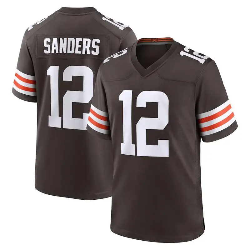 Cleveland Sanders 12 Brown/White Football Player Game Jerseys, Sports Stitched T-shirts Top for Men Women