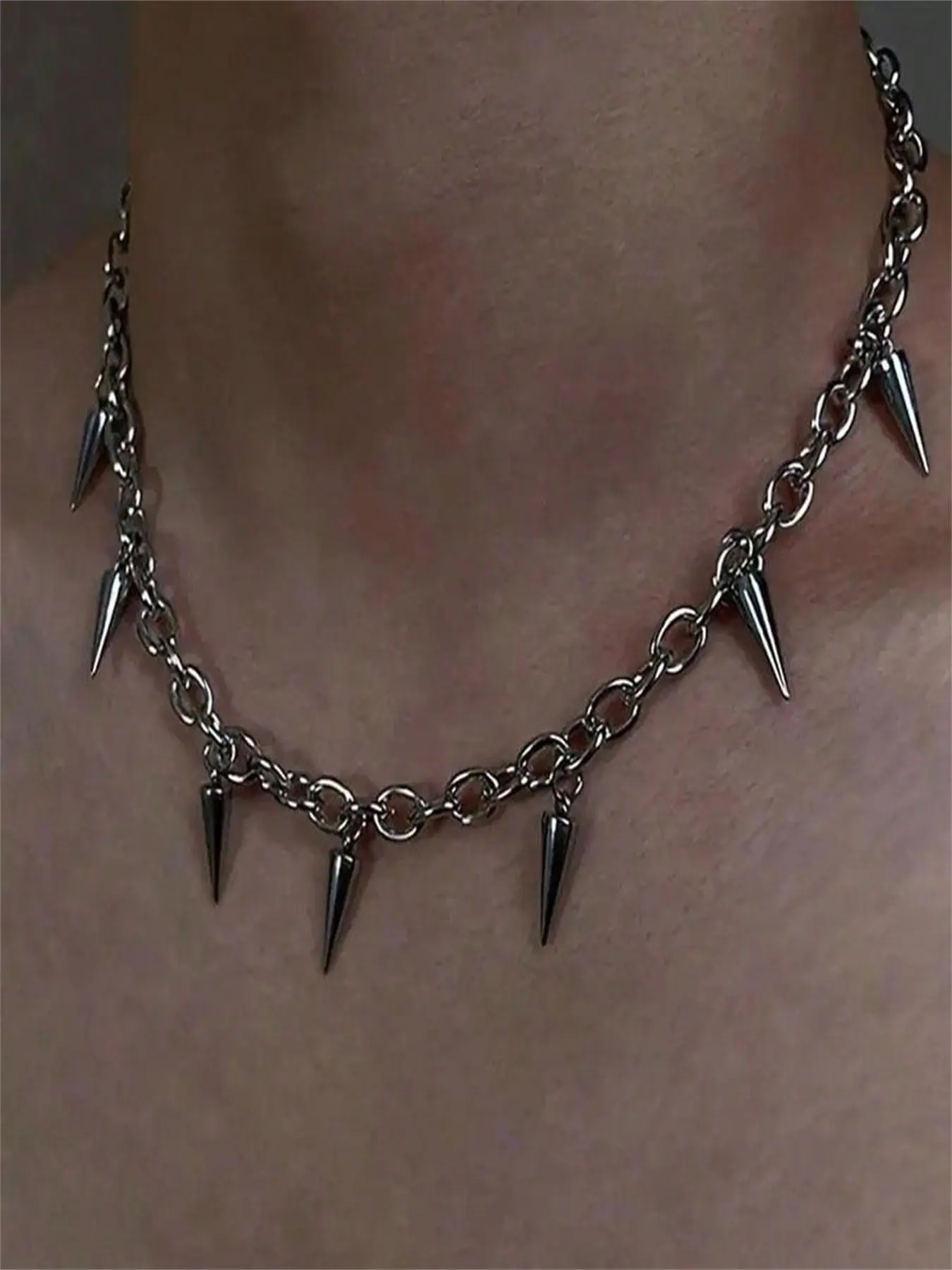 Punk Style Studded Decor Necklace, Stainless Steel Jewelry for Party, Daily Clothing Decor, Trendy All-match & Exquisite Jewelry for Birthday Gift, Choker Necklace, Stainless Steel Necklaces, Streetwear Statement Jewelry