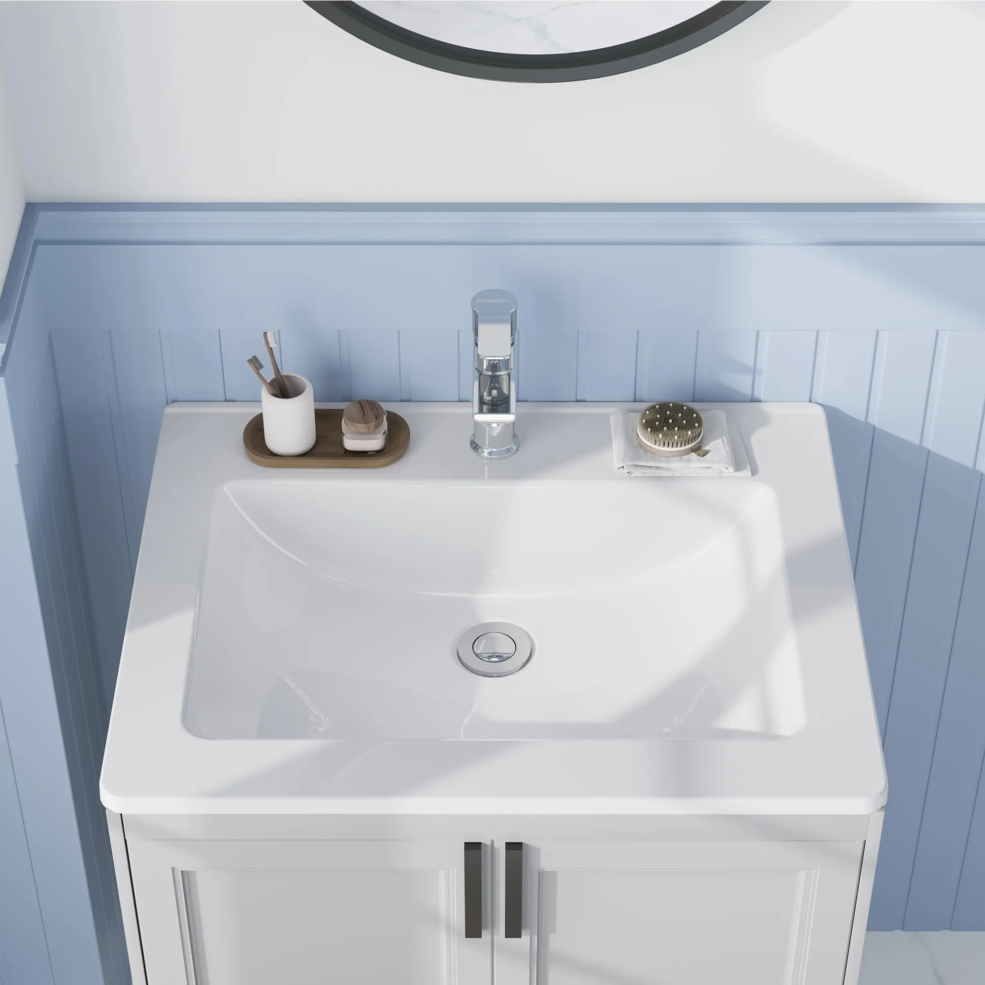 Garvee Ceramic Bathroom Vanity Sinks in Various Sizes and Shapes with Overflow and Single or Three Hole Options, cUPC Certified, Ideal for Small Spaces, Featuring Contemporary Drop-in and Undermount Designs