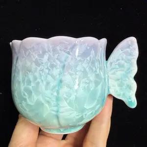 Mermaid shaped Crystal Flower Series Purple Blue Teacup Mermaid shaped Crystal Flower Series Purple Blue Teacup