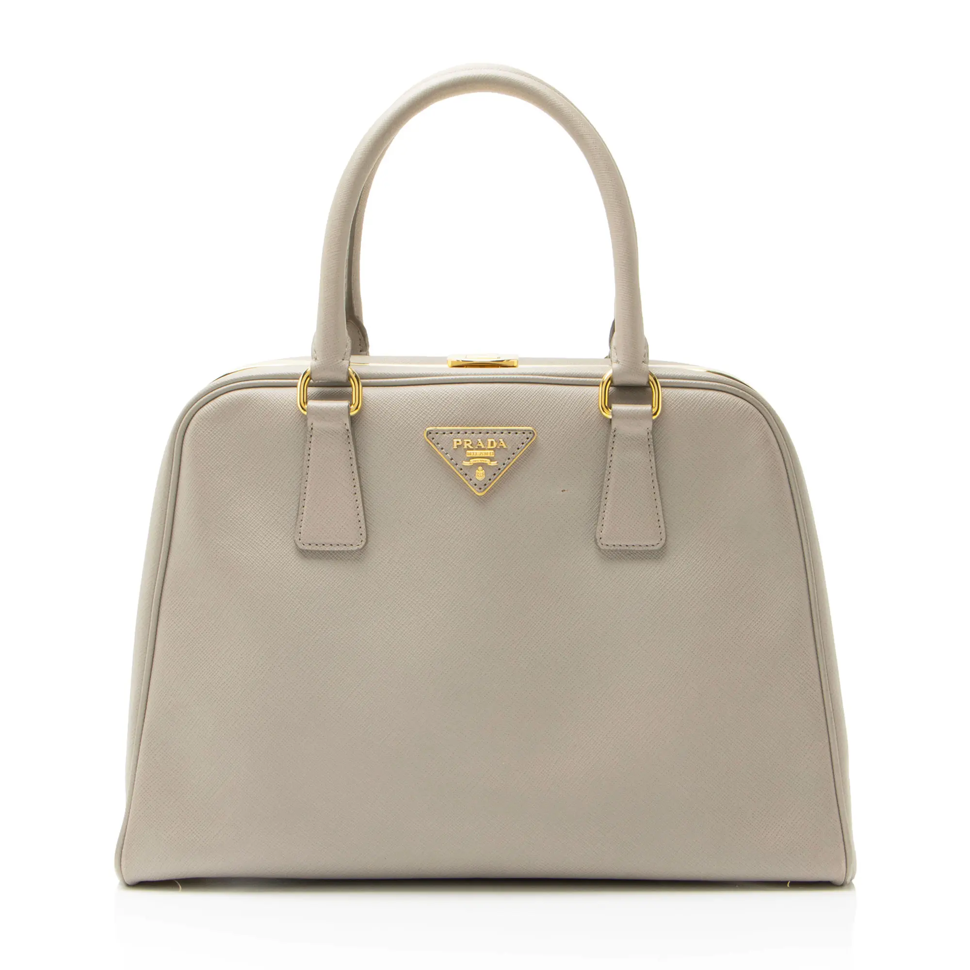 Pre-owned PRADA Leather Shoulder Bags Saffiano Framed Pyramid Satchel