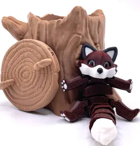 Flexible Fox and Tree Stump Container | 3D Printed, Flexible, Fun Stress Relief Toy - Cute Animal Decor for Desk, Home & Office - Unique Collectible Figure Gift for Kids & Adults