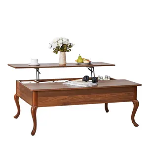 Giratree 47.24" Lift Top Coffee Table, Farmhouse Coffee Table with Hidden Storage, Solid Wood Legs Wood Center Table Dining Table for Living Room, Apartment, Home Office