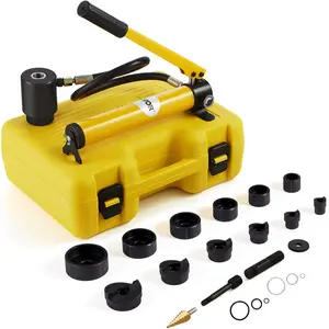 【fathersdaygift】VEVOR 10 Ton Hydraulic Knockout Punch Kit, 1/2" to 2" Conduit Hole Cutter Set, KO Tool Kits with Puncher 6 Piece, Metal Sheet Driver Tools, For Aluminum, Brass, Stainless Steel, Fiberglass and Plastic