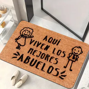 1pc Spanish "Best Grandparents" Flannel Floor Mat • "AQUI VIVEN LOS MEJORES ABUELOS" Slogan • Soft Brown Entryway Mat • Washable • Suitable for Spanish Classrooms, Living Room, Bedroom, Kitchen, Bathroom, Doorway, Outdoor Door Mat