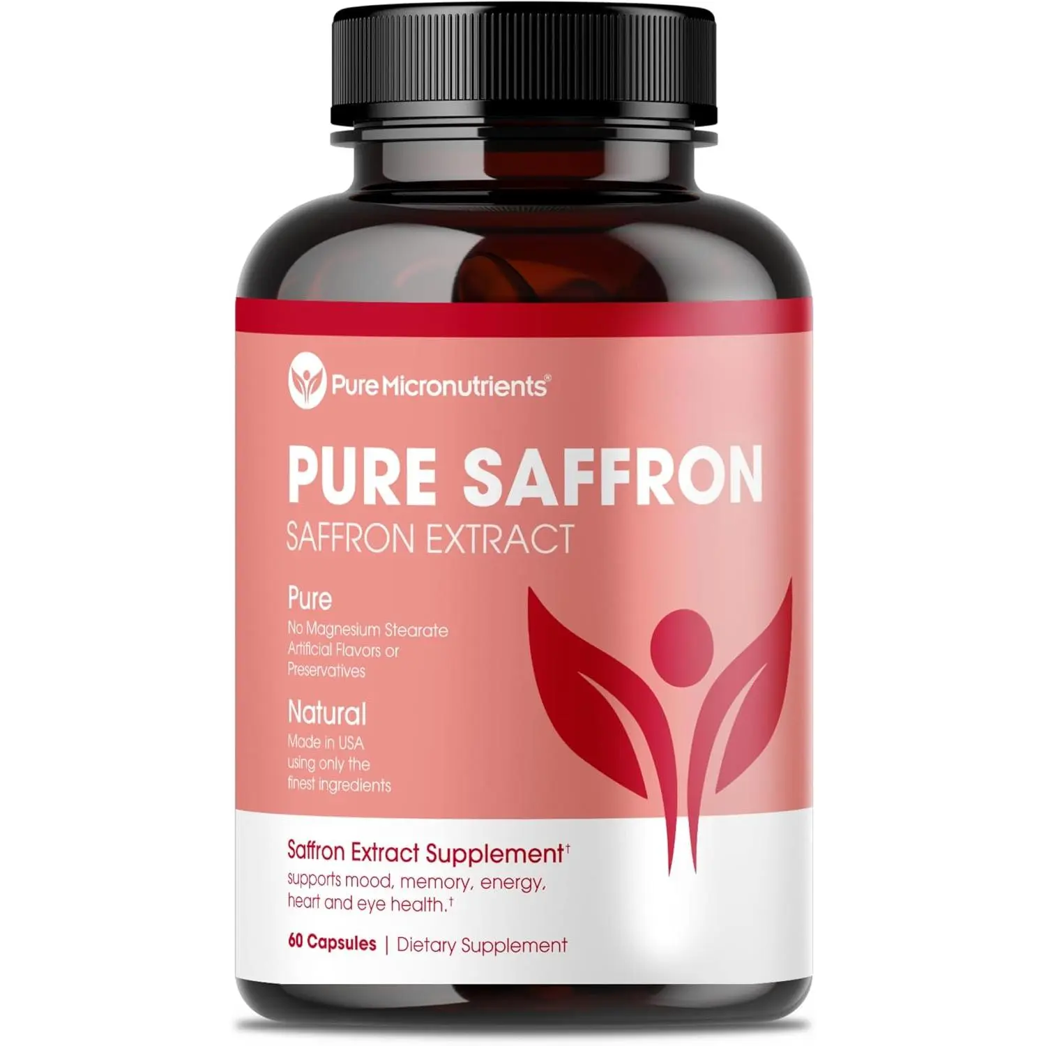 Saffron Supplement, 100% Pure Saffron Extract Capsules, Mood & Energy | Supports eye & heart health, positive mood & natural energy; 60 vegan capsules by Pure Micronutrients