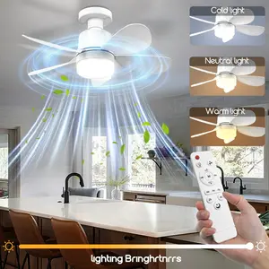 16 Inch LED Ceiling Fan Light with Remote Control, Led Lighting Fan, 30w Socket Fan 2000 Lumens, 3 Speeds 3 Colors 3000-6000k, Ideal for Bedroom Living Room Kitchen Garage