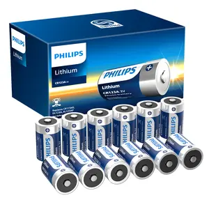 Philips CR123A 3V Lithium Battery 12 Pack, 3 Volt High Power 123A Battery Compatible with CR17345, CR17335, for Home Security Alarm System Sensor Doorlock